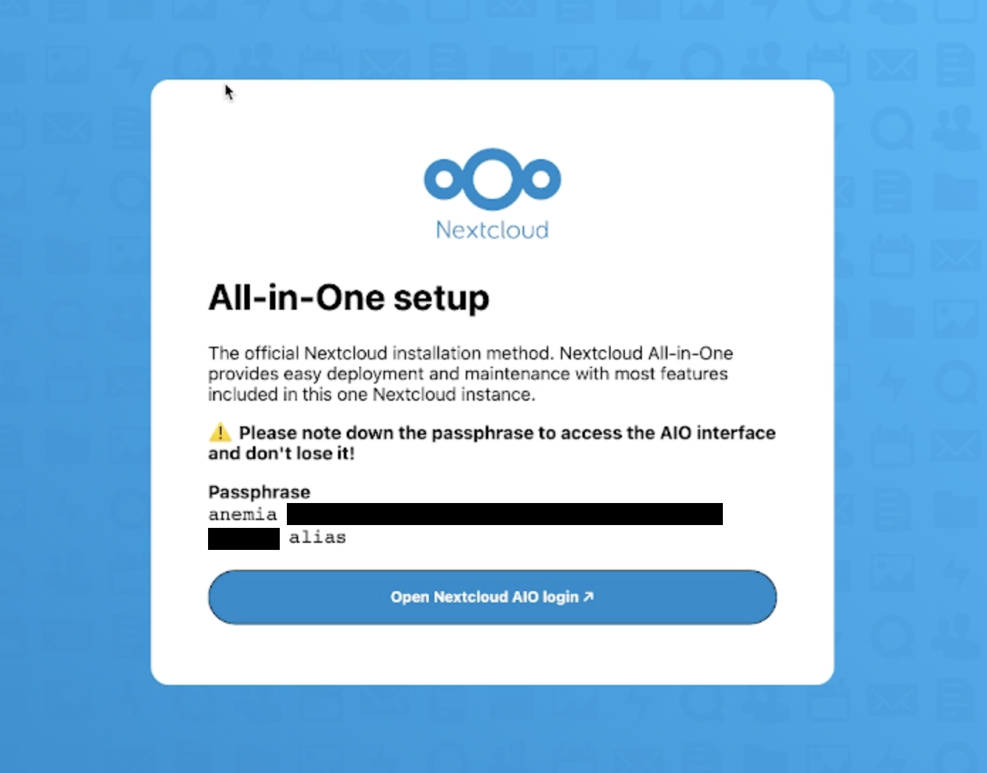 AIO passphrase screen
