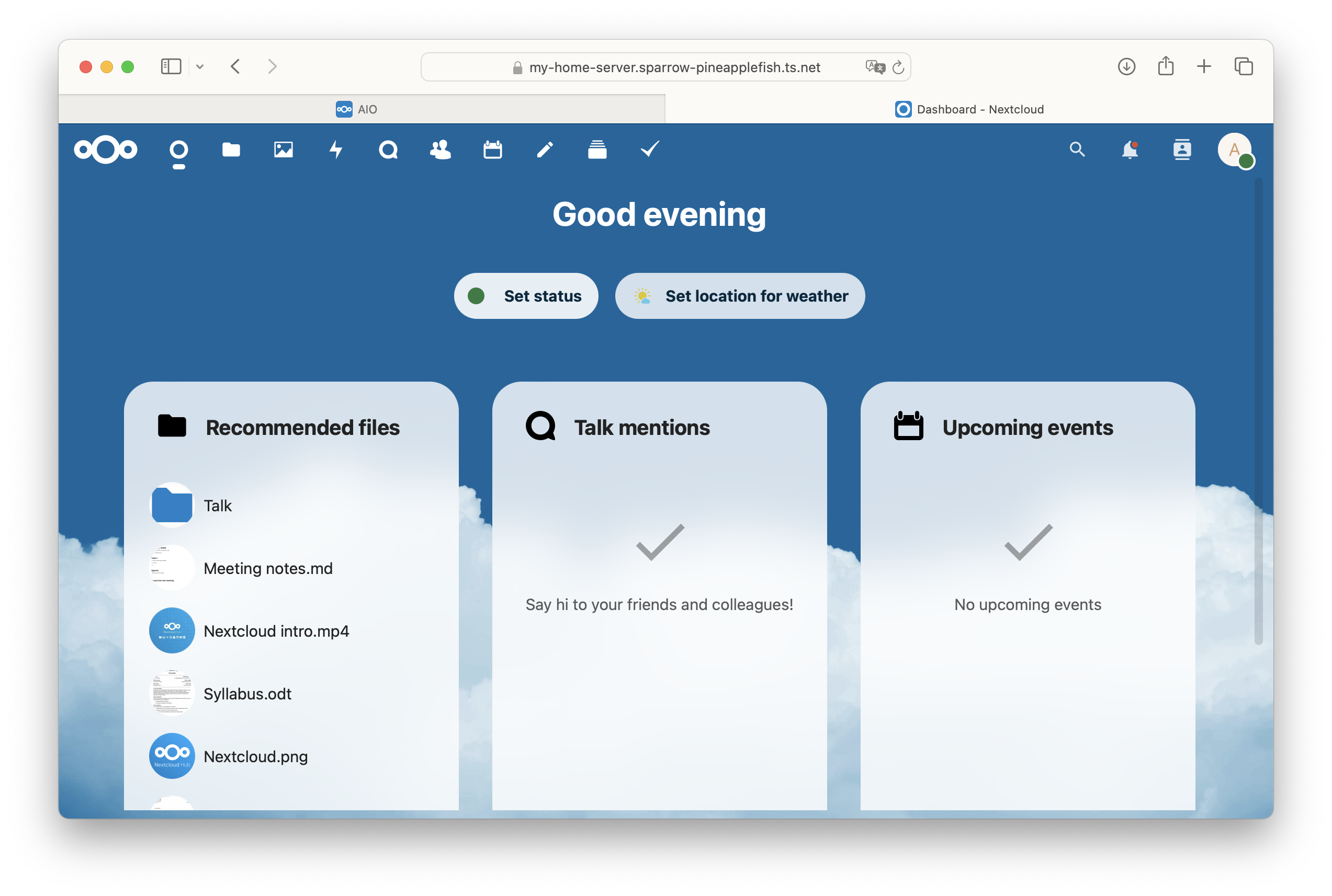 NextCloud dashboard